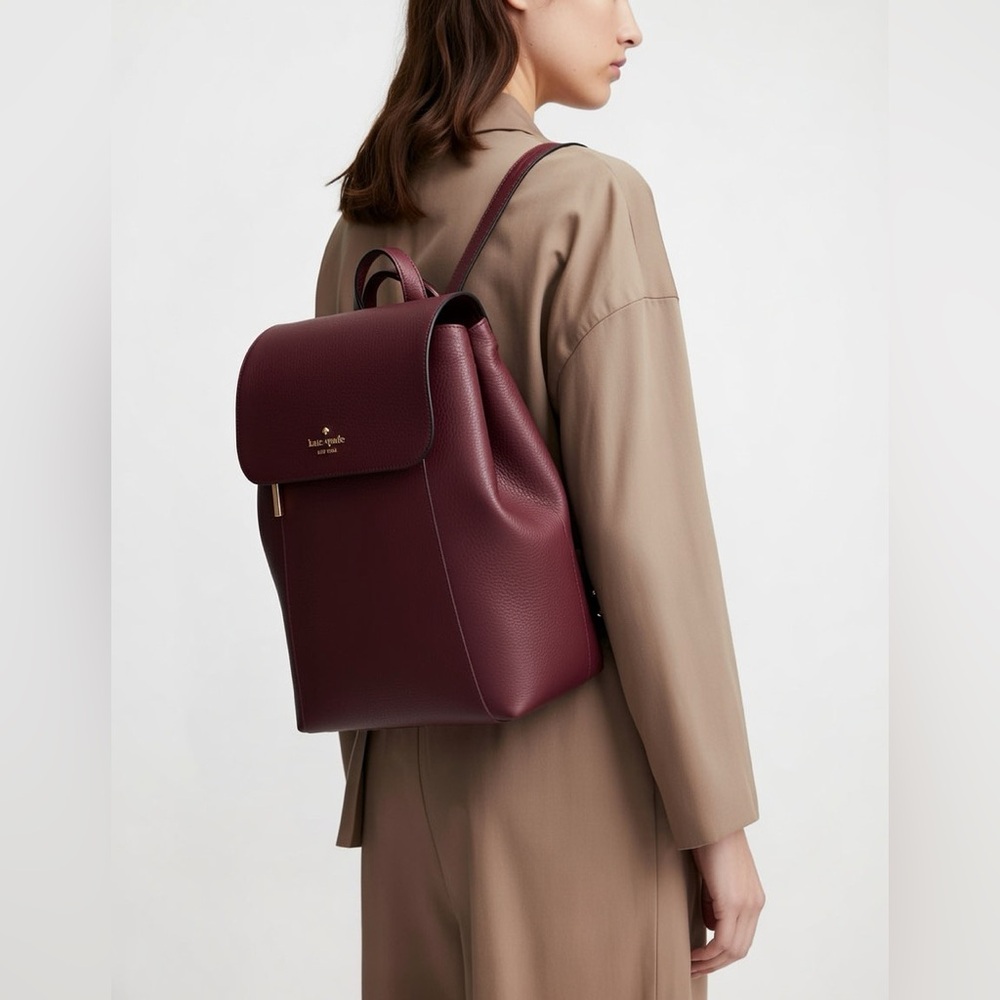 KATE SPADE Pre-Loved Gentle Wear Lena Leather Backpack Cherrywood Burgundy